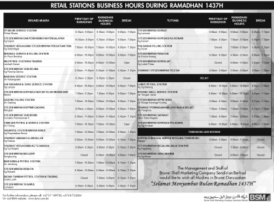 RETAIL STATIONS BUSINESS HOURS DURING RAMADHAN 1437H