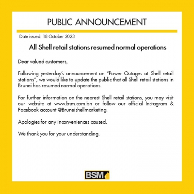 PUBLIC ANNOUNCEMENT: All Shell retail stations resumed normal operations