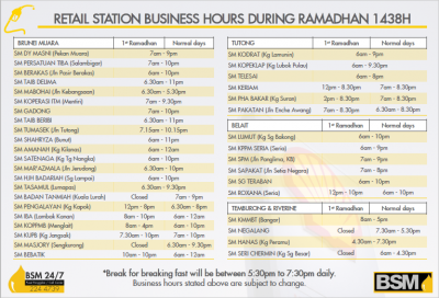 Ramadhan 1438H Business Hours For Retail Stations