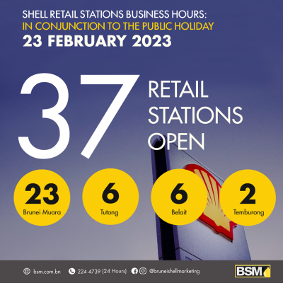 Shell Retail Stations business hours in conjunction to the public holiday: 23 February 2023